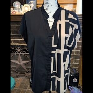 SHEIN Black and Cream Geometric Blouse